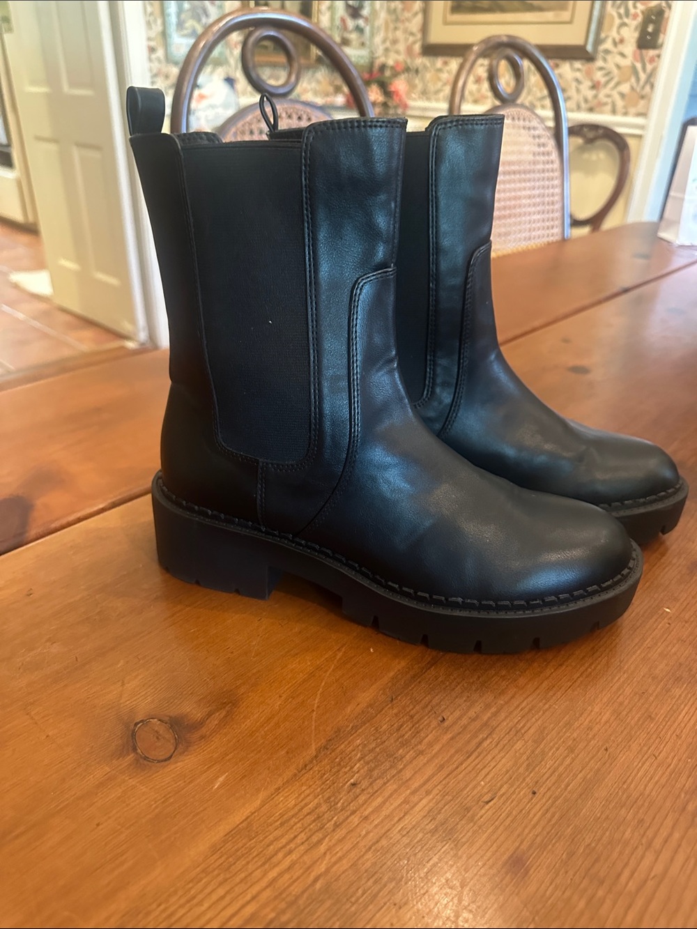 Mango Black Leather Chelsea Lug Ankle Boots